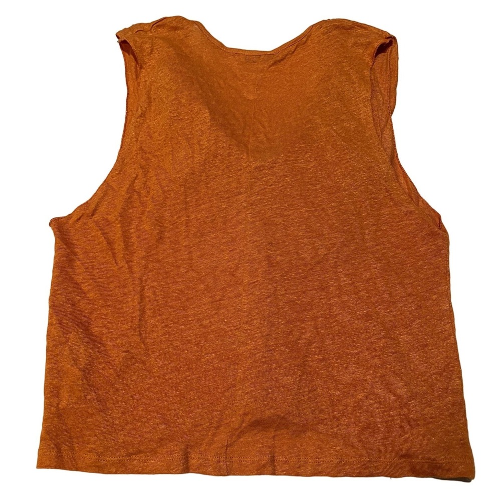 Zara Burnt Orange Ruffle V Neck Linen Blend‎ Sleeveless Tank Top Boho Summer i1 - Picture 3 of 3